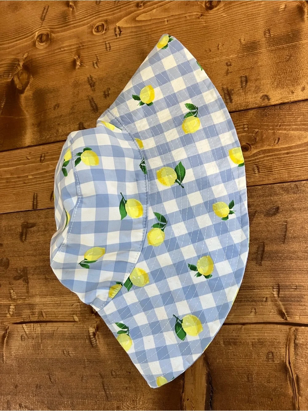 Janie and Jack Sun Hat Child Size 6/8 Blue Gingham Lemon 100% Cotton